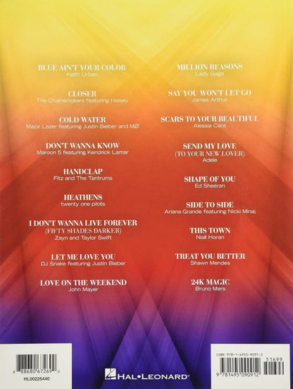 Chart Hits of 2016 to 2017 Big Note Piano