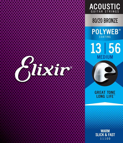 Elixir 11100 Polyweb 80/20 Bronze Acoustic Guitar Strings Medium 13-56