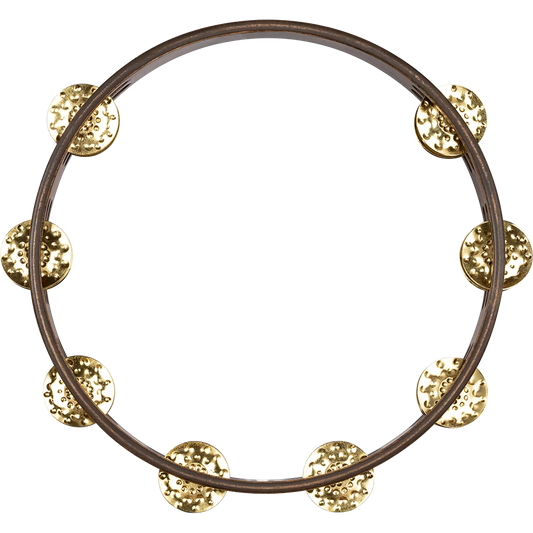 Meinl Percussion TA2VWB Traditional Wood Series Tambourine Dual Row Hammered Brass Jingles 10"