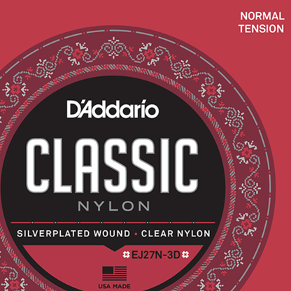 D'Addario EJ27N 3D Student Nylon 3 Sets Classical Guitar Strings Normal Tension