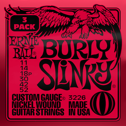 Ernie Ball Burly Slinky Nickel Wound Electric Guitar Strings 3 Pk 11-52 Gauge
