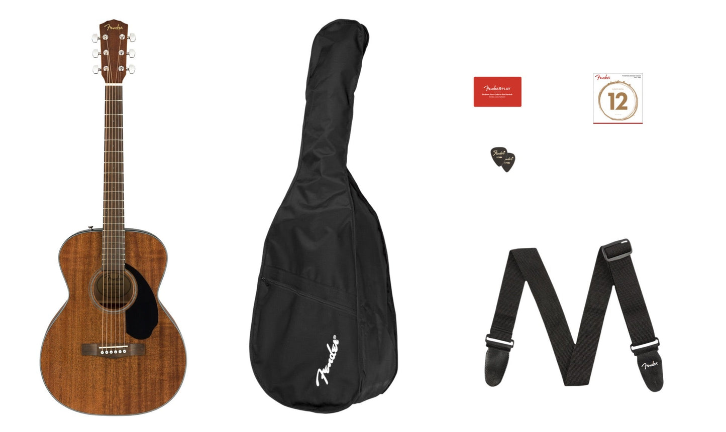 Fender CC60S Concert Pack V2 Acoustic Guitar Starter Pack in All Mahogany