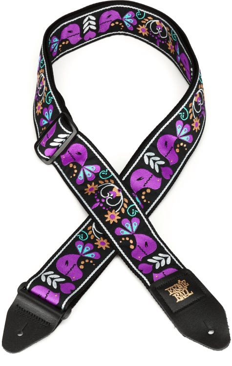Ernie Ball Classis Jacquard Guitar Or Bass Strap in Purple Bird Lupin