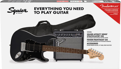 Squier Affinity Series Stratocaster HSS, Laurel Fingerboard Electric Guitar Pack in Charcoal Frost Metallic