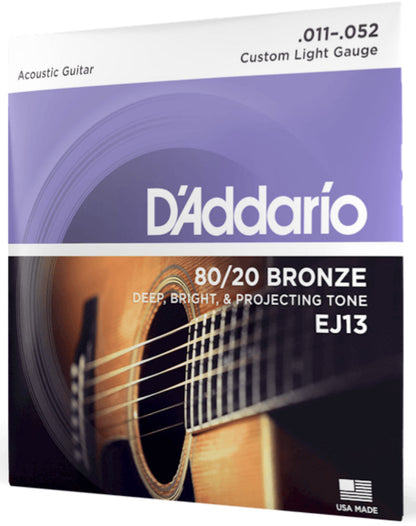 D'Addario 80/20 Bronze Acoustic Guitar Strings 11-52 Custom Light Gauge