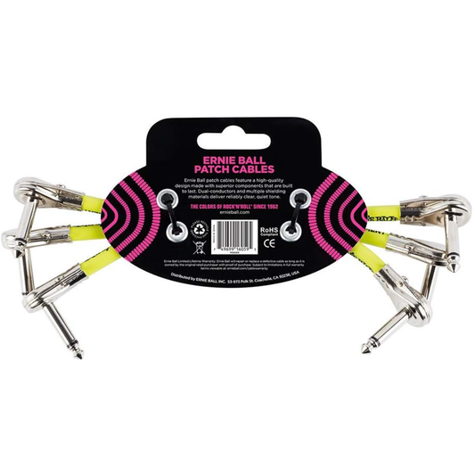 Ernie Ball 6" CLASSIC PATCH CABLE FLAT ANGLE to FLAT ANGLE 3 PACK in BLACK