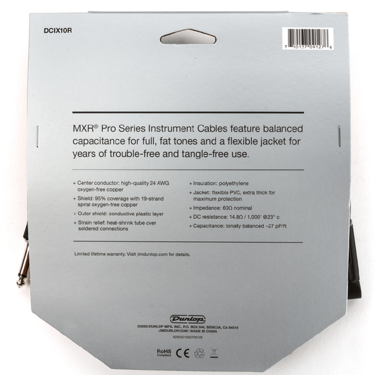 MXR 10 FT Pro Series Straight to Right Angle Instrument Cable